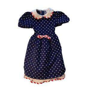 Vintage Rare Editions Navy Polka Dot Dress Girls 6 Peter Pan Collar